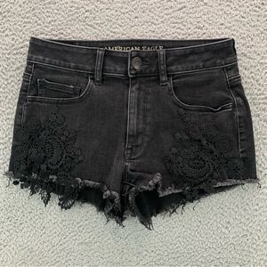 American Eagle Women's Hi-Rise Shortie Black Lace Embroidery Shorts -  Size: 6